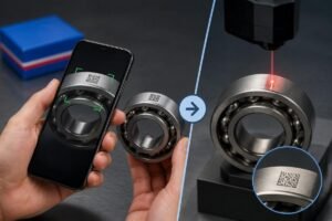 SKF bearing authenticity verification process showing QR code scan and laser marking comparison