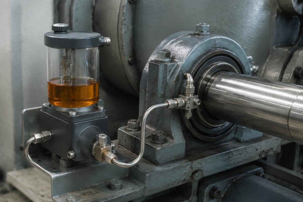 SKF oil injection kit connected to bearing on industrial shaft