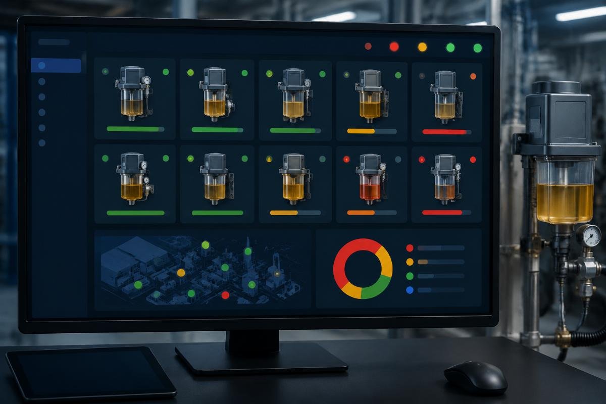 TLDD web dashboard showing multiple lubricator status indicators and alert notifications